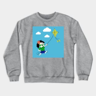 A Cute Girl Flying Kite Crewneck Sweatshirt